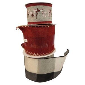 Holiday Wired Ribbon Set – Plaid Red & Mushroom Design For Crafts & Decor